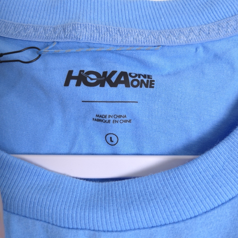 HOKA ONE ONE Blue Cropped Running Workout Gym Tee L - Picture 10 of 11